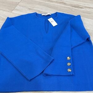 Loft Blue Sweater with Button Detail NWT Medium